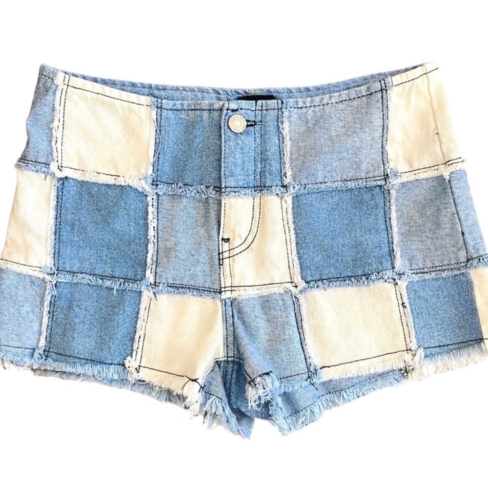 BDG Urban Outfitters Patchwork Denim Shorts Y2K 90s Festival Low Rise Raw Hem 25